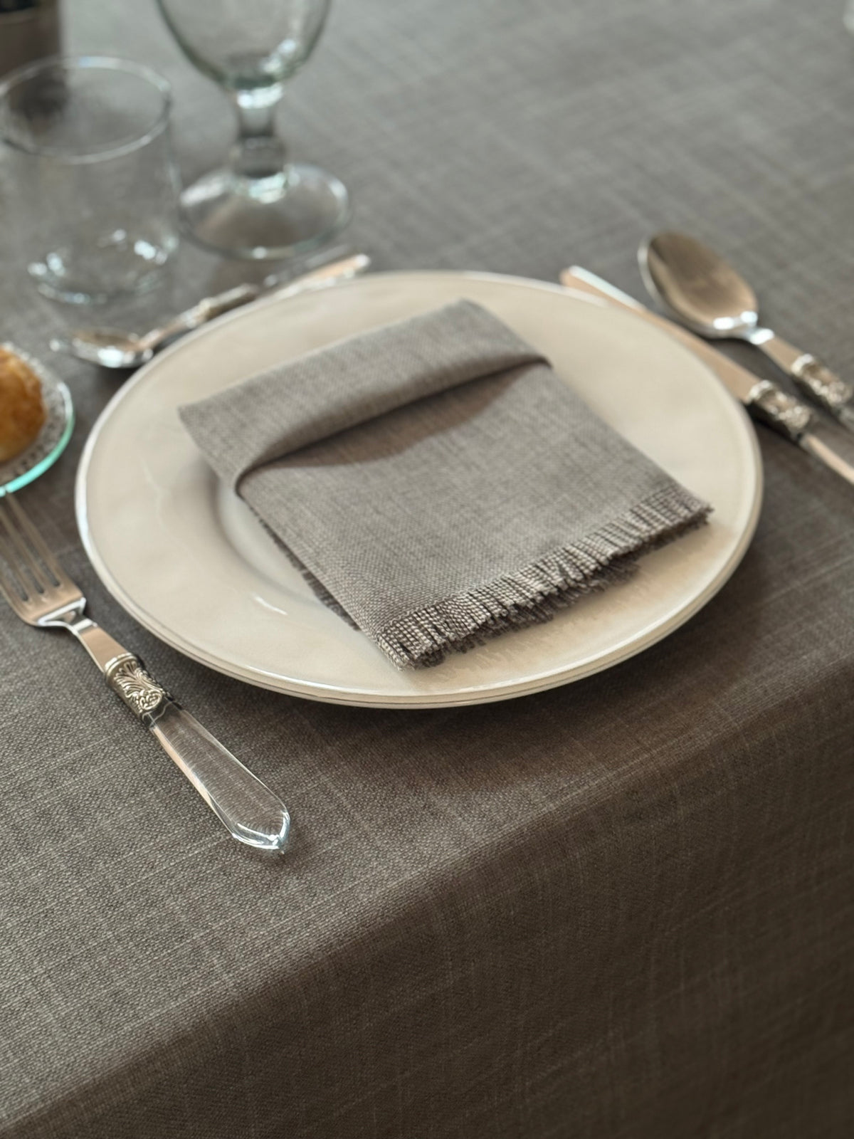 'Linen Stone Grey' Spill-Resistant Tablecloth