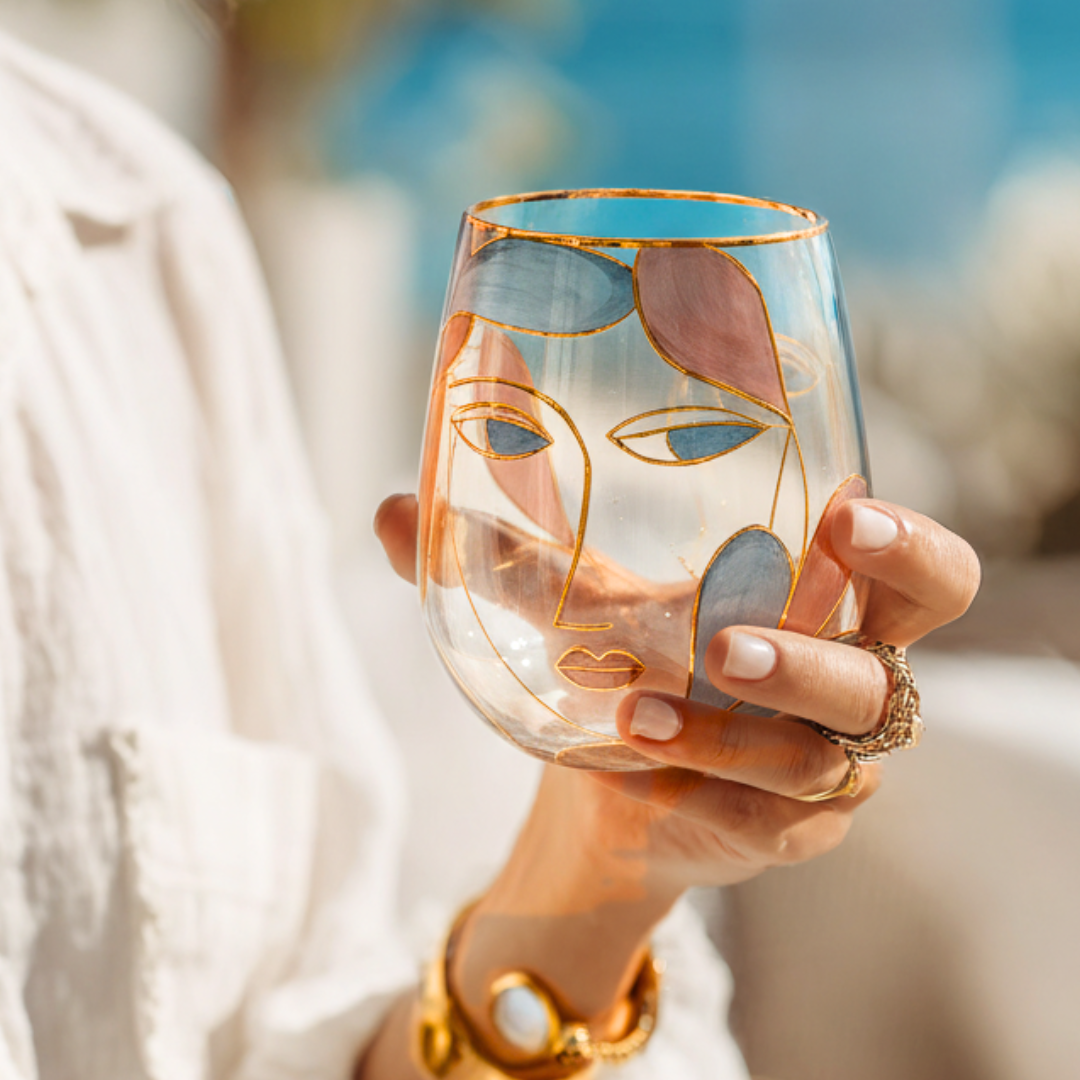 'Dreaming Faces' Stemless Wine Glass