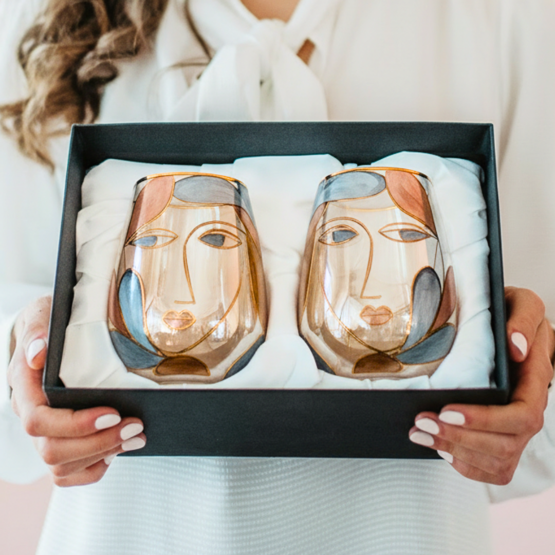 'Dreaming Faces' Stemless Wine Glass