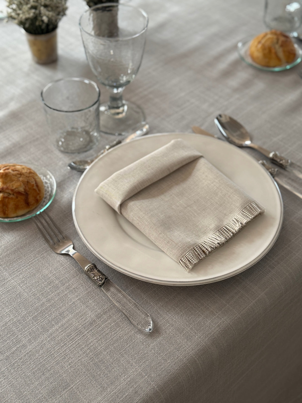 'Light grey linen' Spill-Resistant Tablecloth