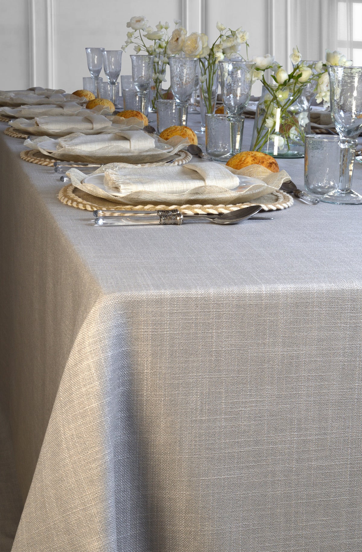 'Light grey linen' Spill-Resistant Tablecloth