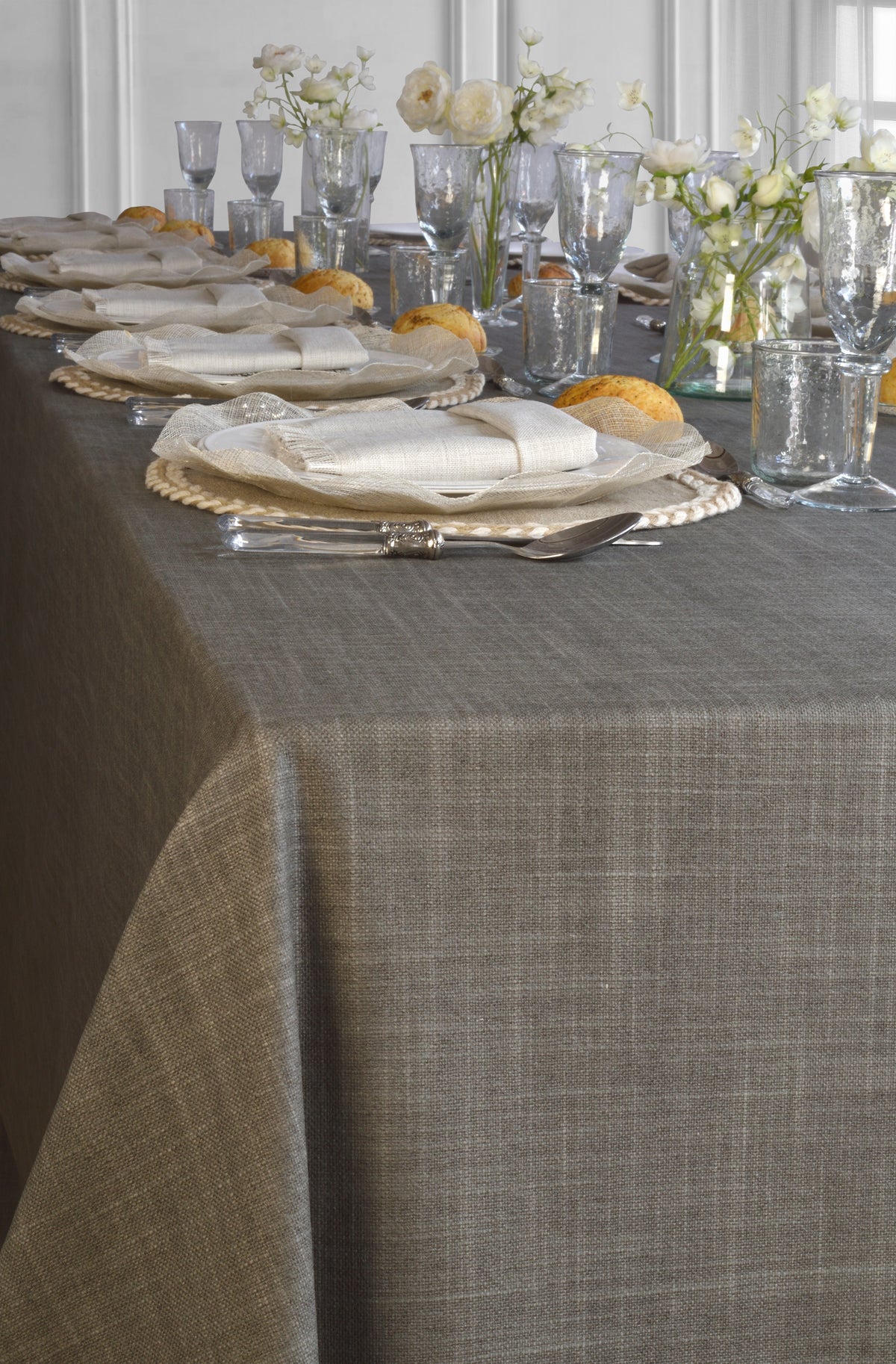 'Linen Stone Grey' Spill-Resistant Tablecloth