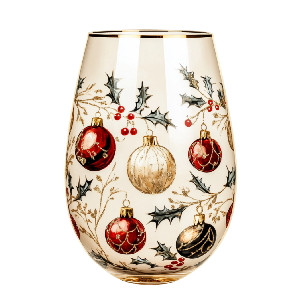 'Golden Christmas' Stemless Wine Glass