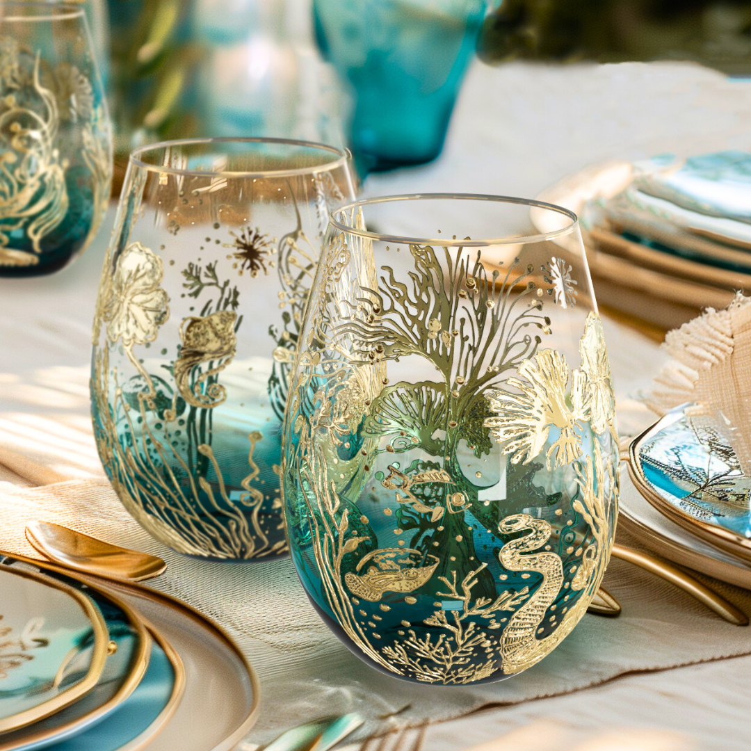 'Ocean Majesty' Stemless Wine Glass