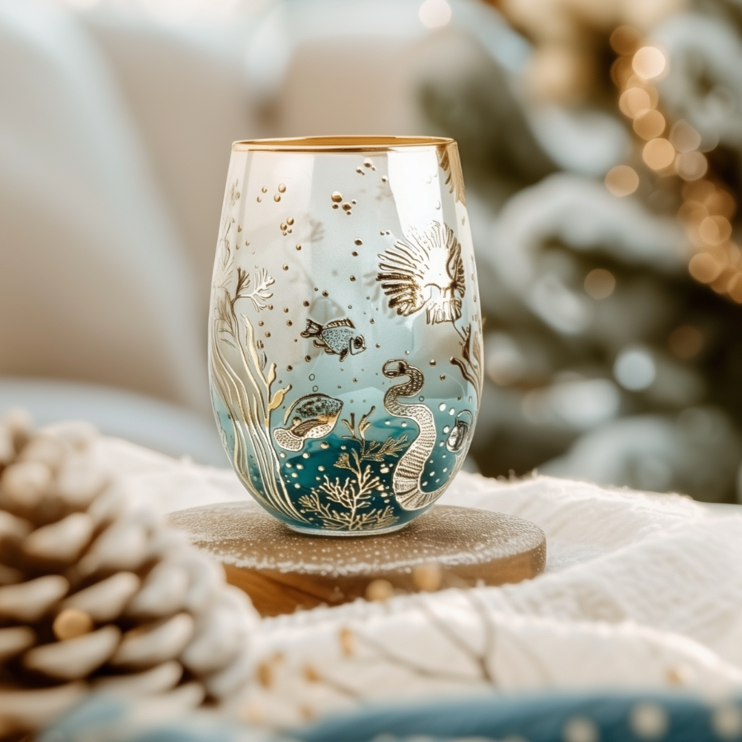 'Ocean Majesty' Stemless Wine Glass