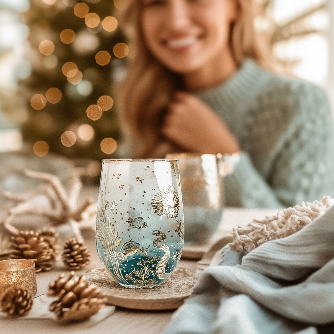 'Ocean Majesty' Stemless Wine Glass
