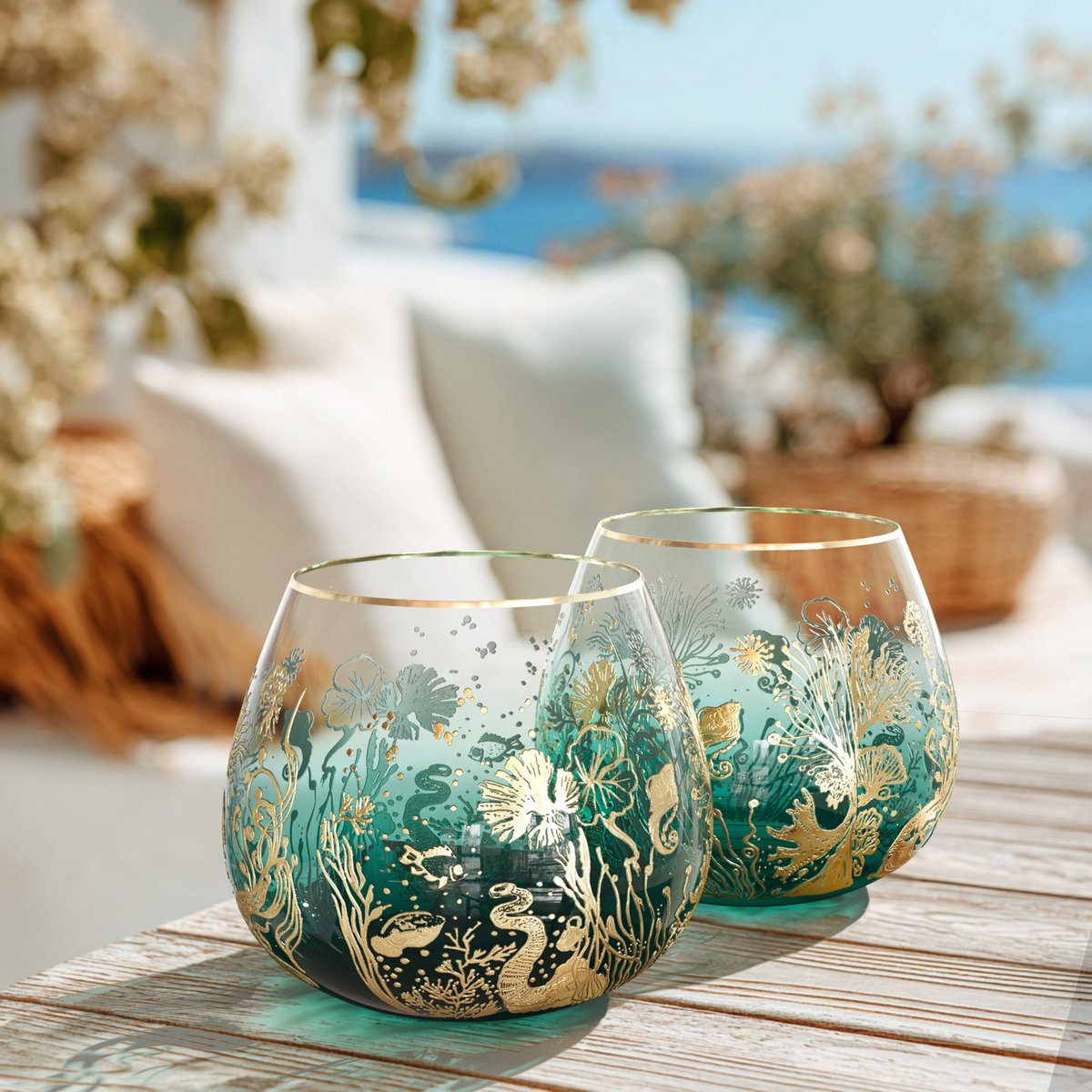 'Ocean Majesty' Stemless Balloon Wine Glasses