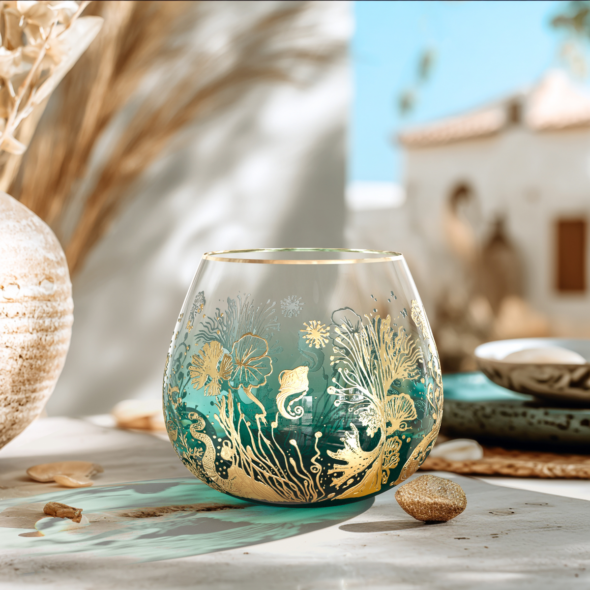 'Ocean Majesty' Stemless Balloon Wine Glasses