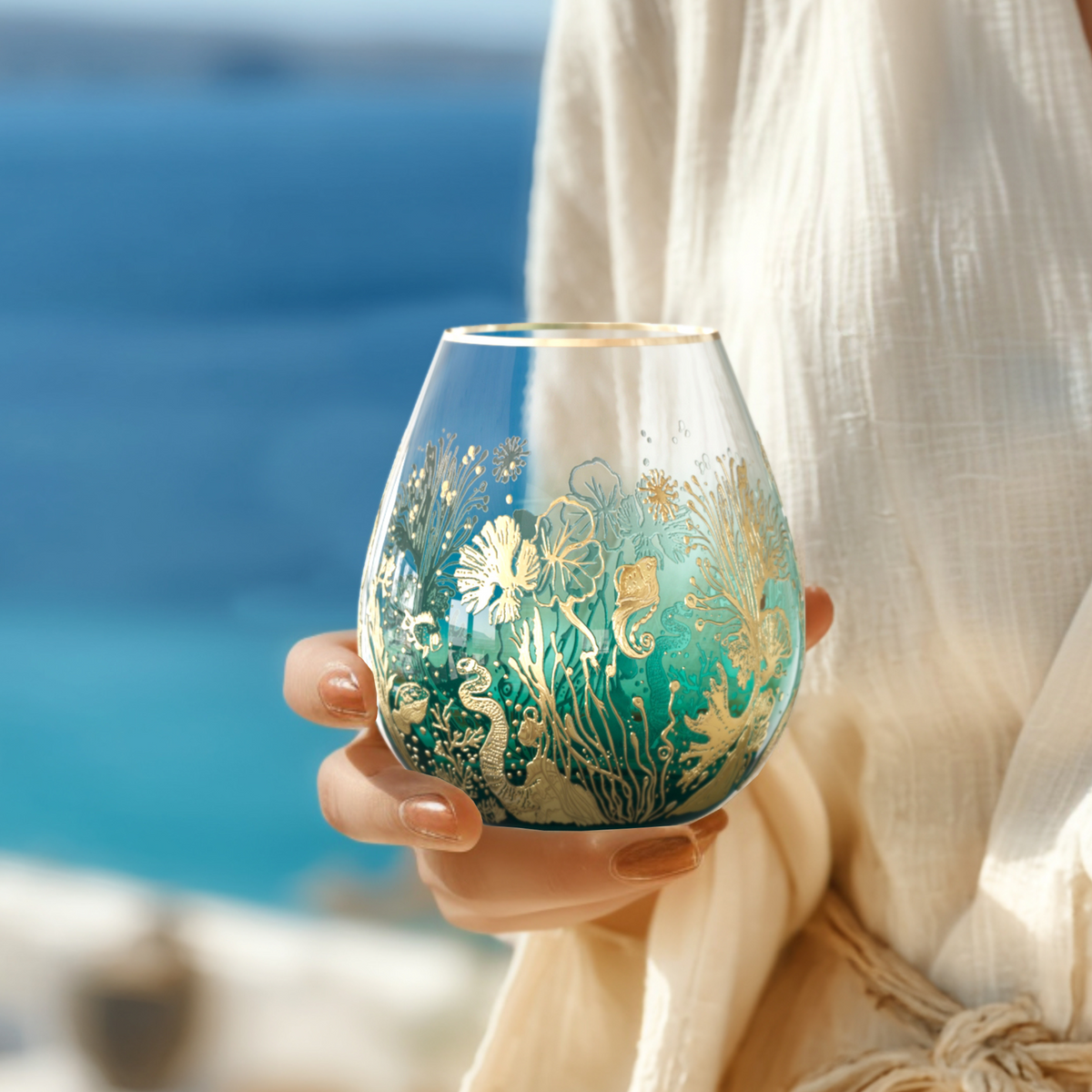 'Ocean Majesty' Stemless Goblet Wine Glasses