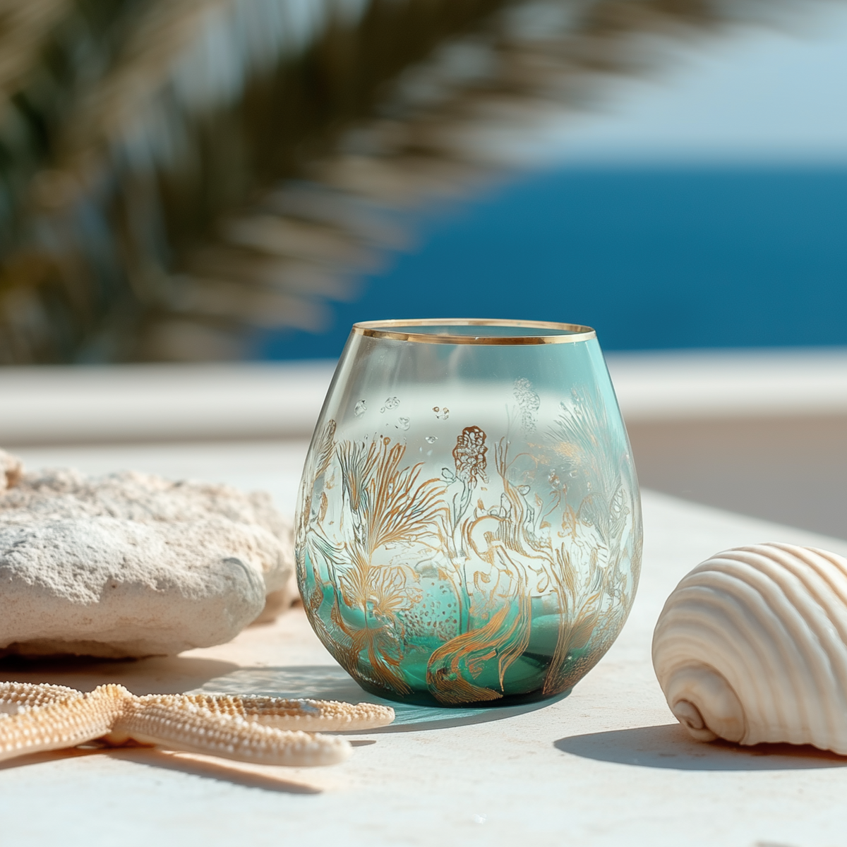 'Ocean Majesty' Stemless Goblet Wine Glasses