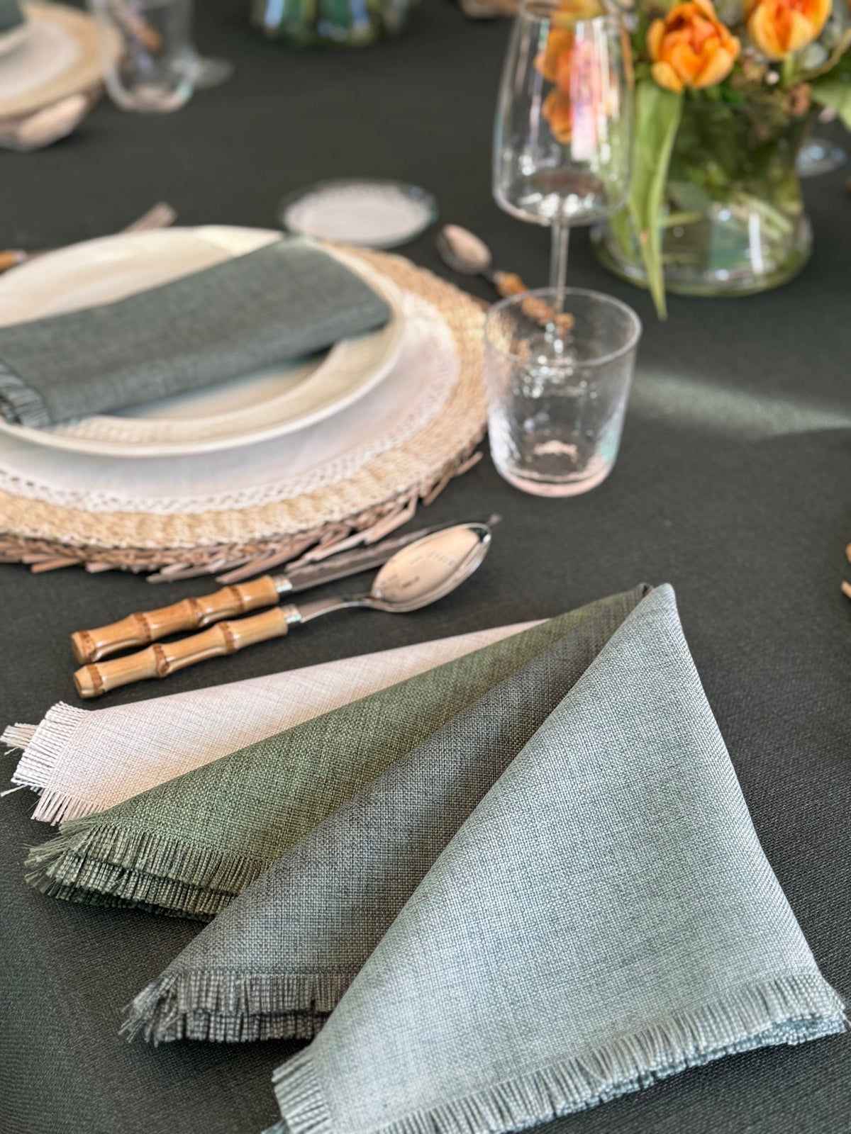 'Midnight Green Linen' Spill-Resistant Tablecloth