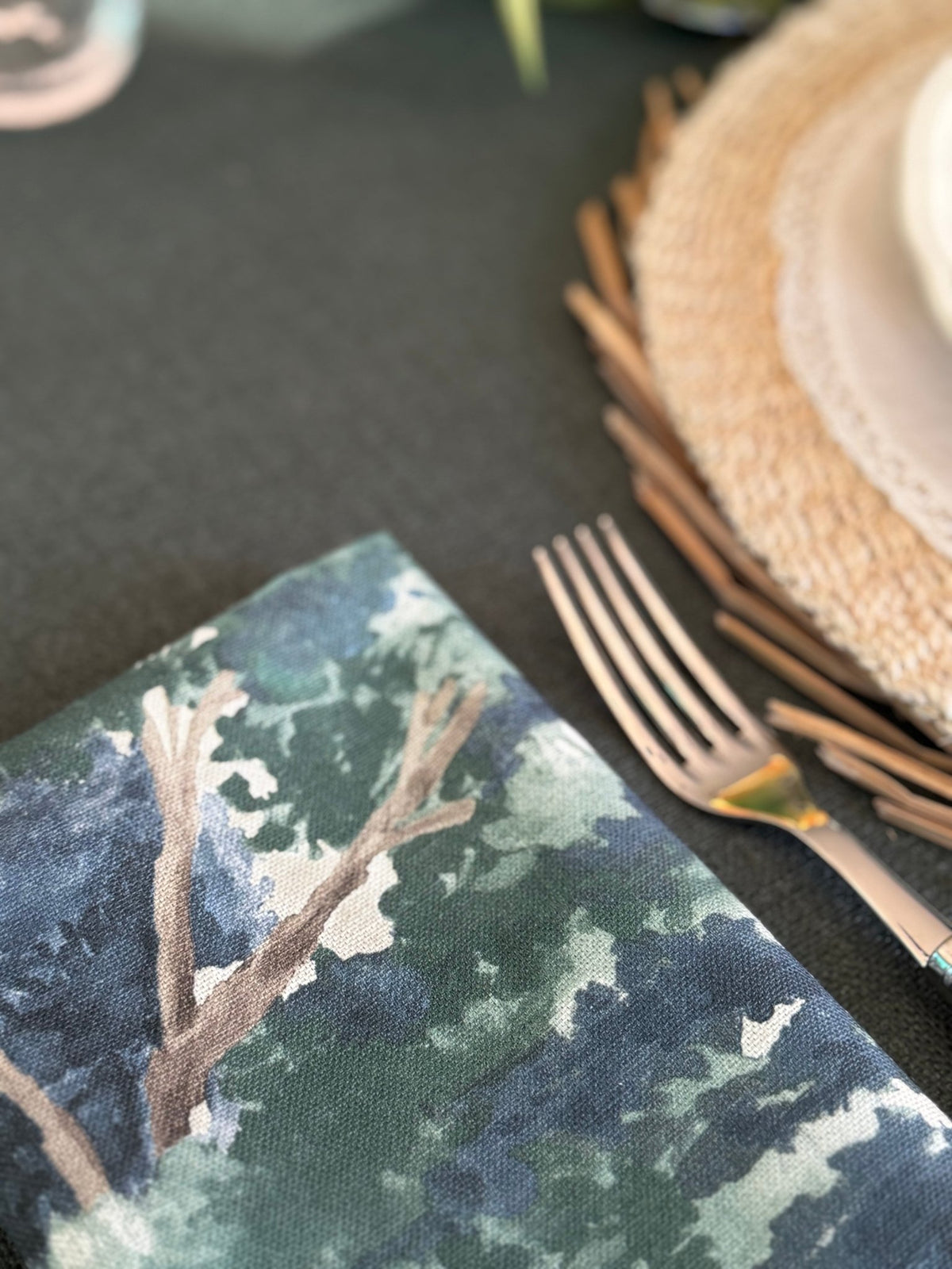 'Midnight Green Linen' Spill-Resistant Tablecloth