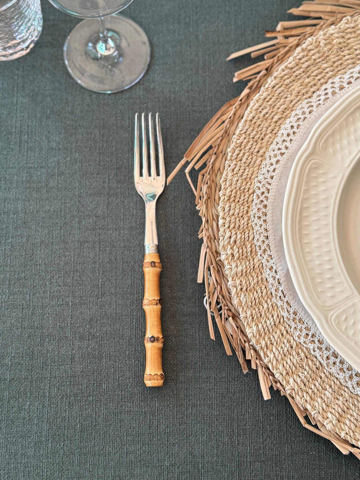 'Midnight Green Linen' Spill-Resistant Tablecloth