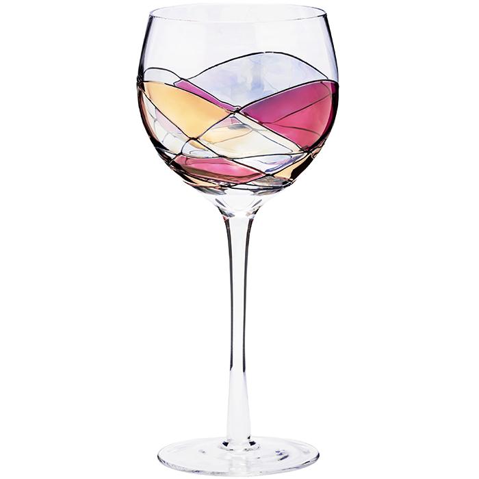 Cornet Barcelona. Luxury hand-painted wine glass inspired by the designs of Antoni Gaudi and Sagrada Familia. White background