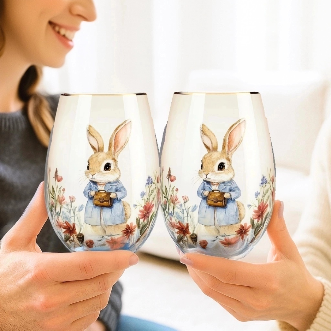 'Bunny Charm' Stemless Wine Glass