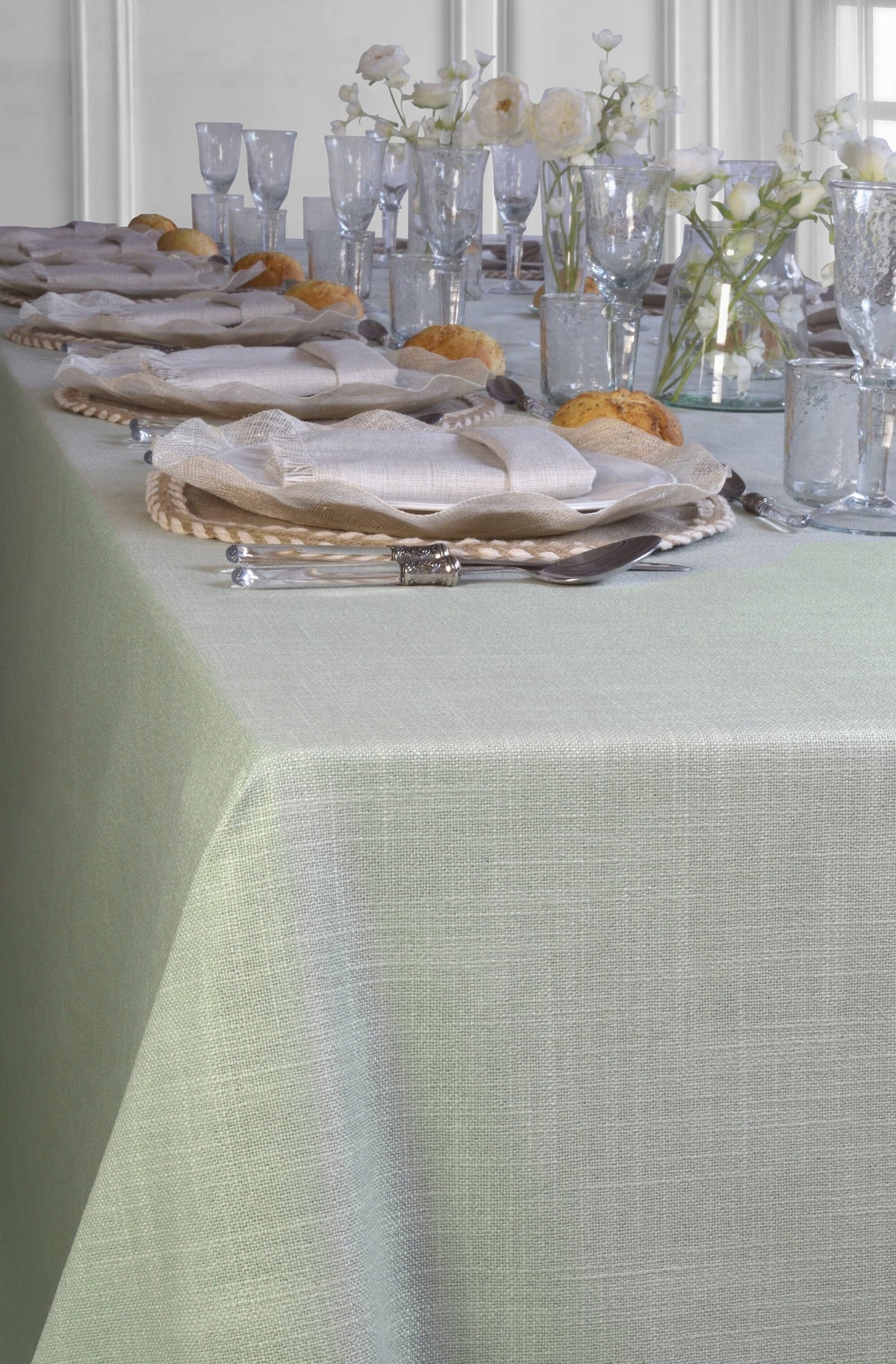 'Linen Aqua Green' Spill-Resistant Tablecloth