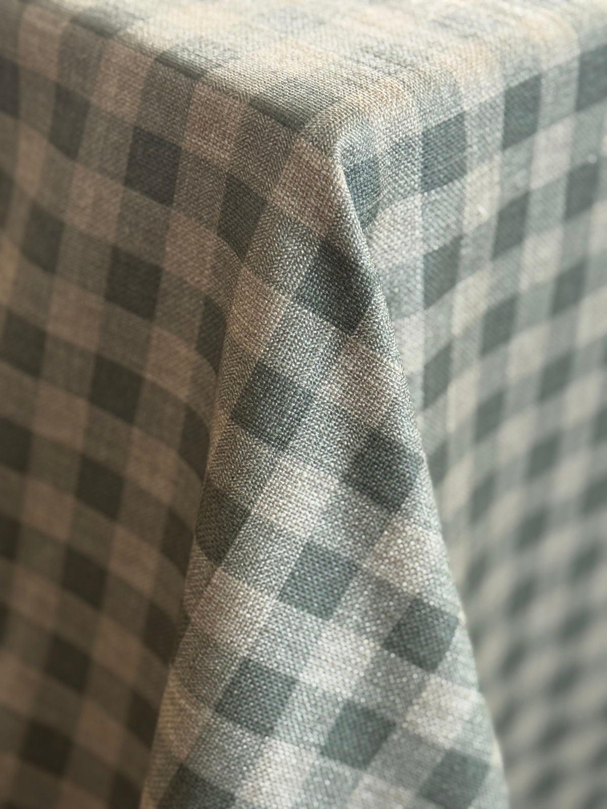 'Linen Eucalyptus Green Gingham' Spill-Resistant Tablecloth
