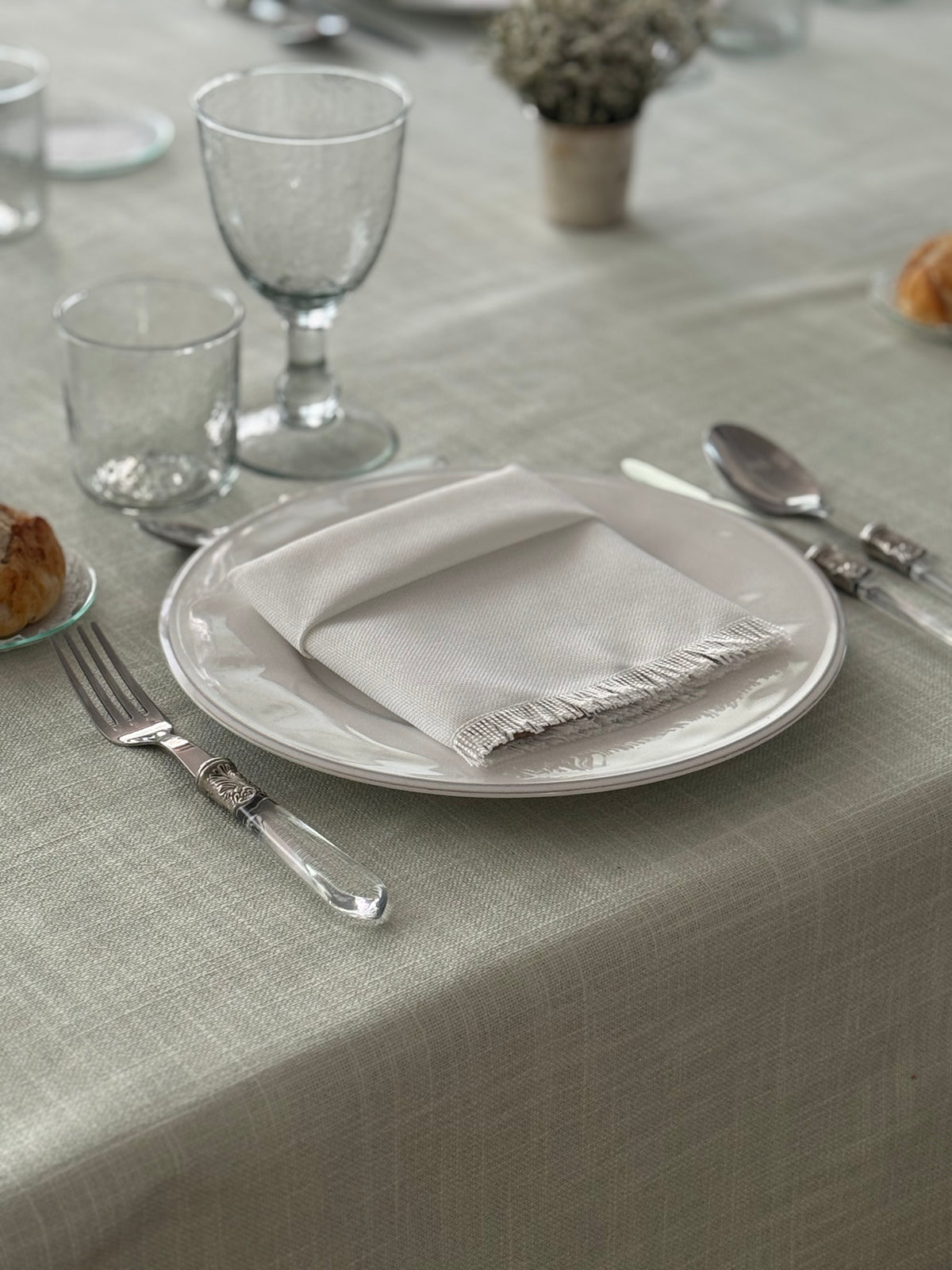 'Linen Aqua Green' Spill-Resistant Tablecloth