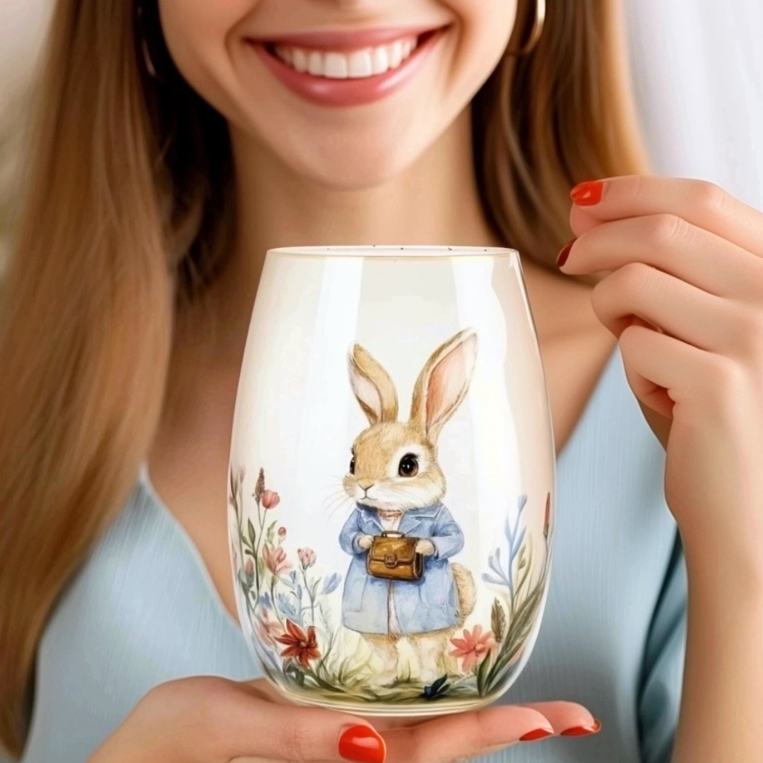 'Bunny Charm' Stemless Wine Glass