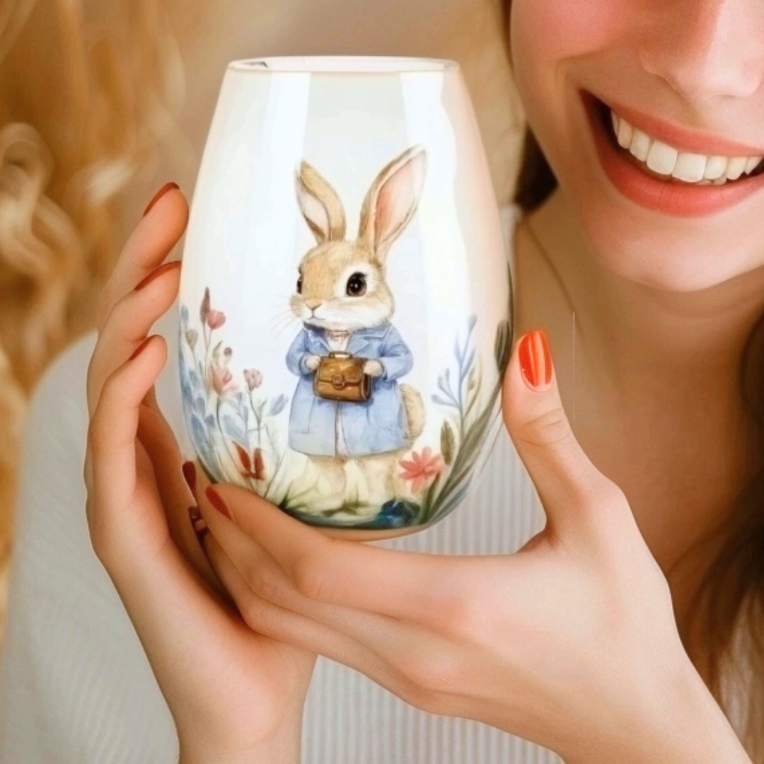 'Bunny Charm' Stemless Wine Glass