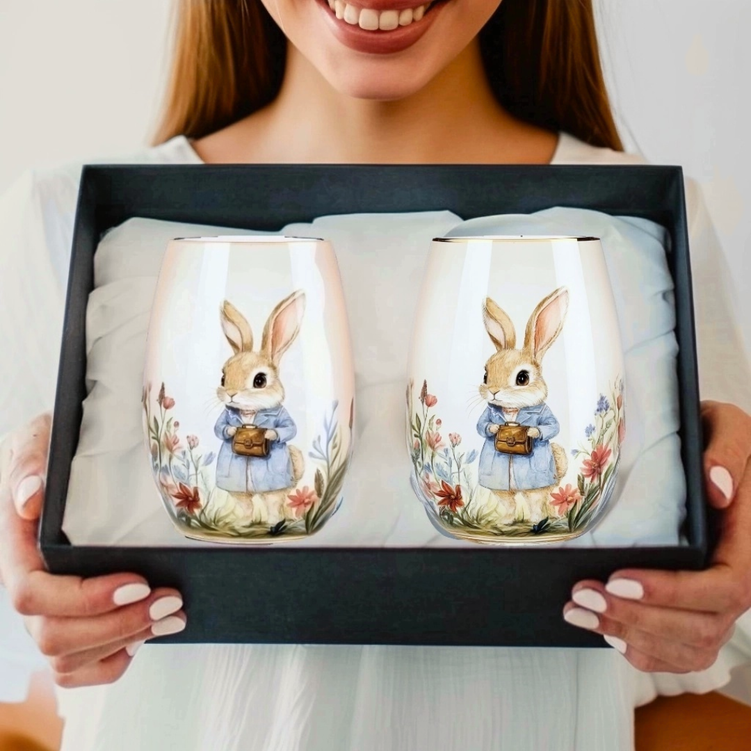'Bunny Charm' Stemless Wine Glass