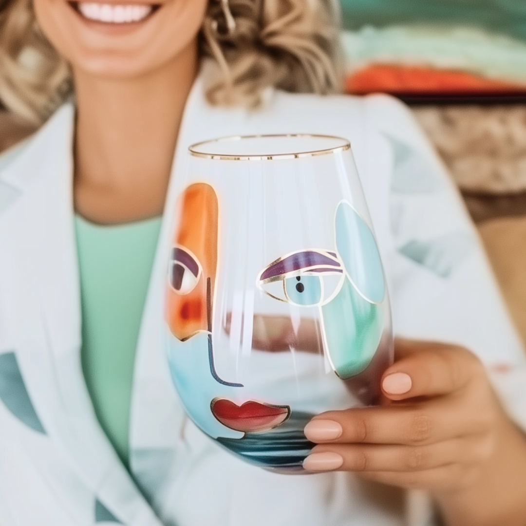 'Artistic Gaze' Stemless Wine Glass