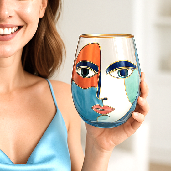 'Artistic Gaze' Stemless Wine Glass