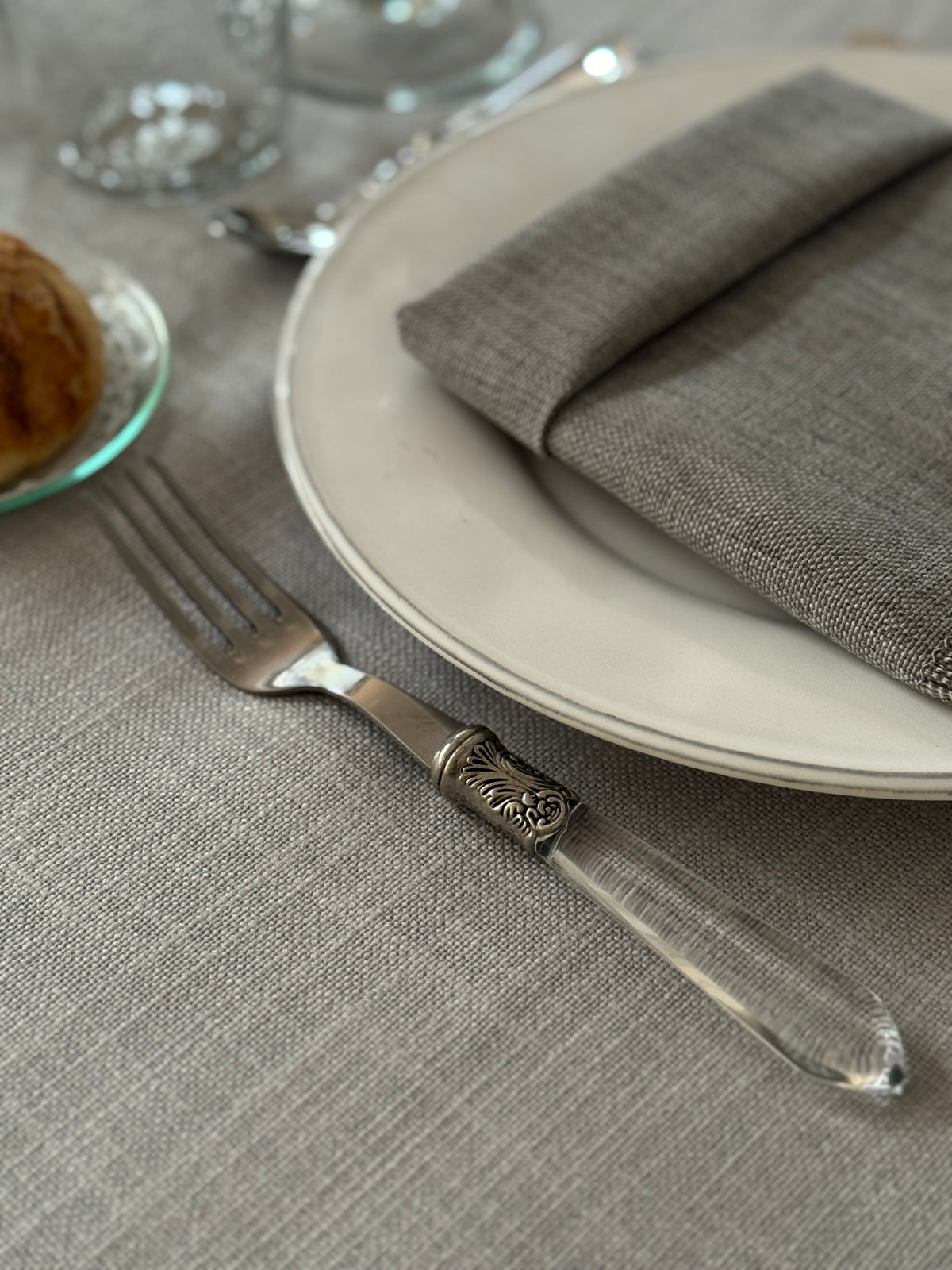 'Light grey linen' Spill-Resistant Tablecloth