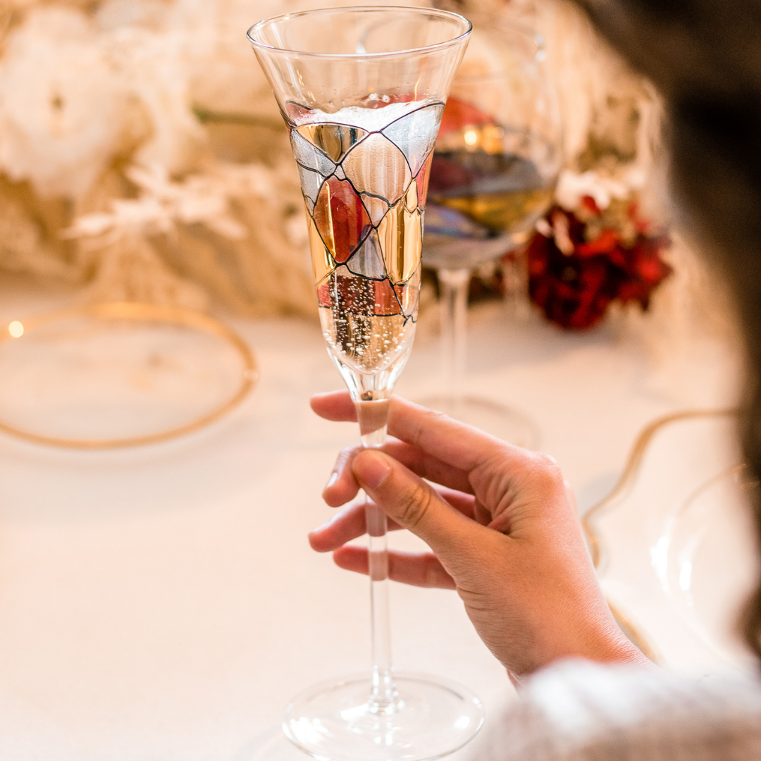 Way To Celebrate! BRIDE and GROOM Stemless Clear and Gold Glass Champagne  Flutes 