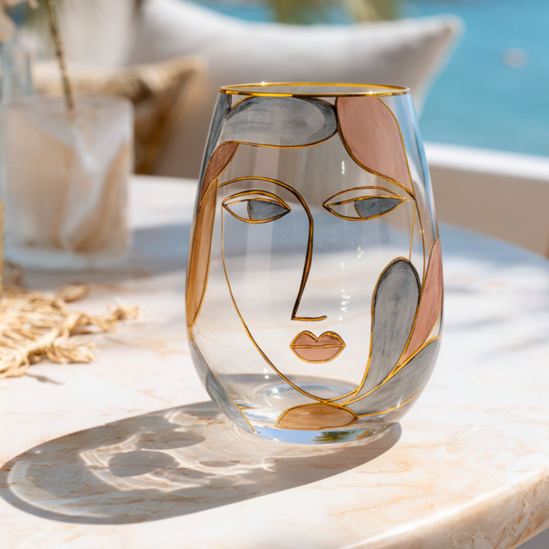 'Dreaming Faces' Stemless Wine Glass