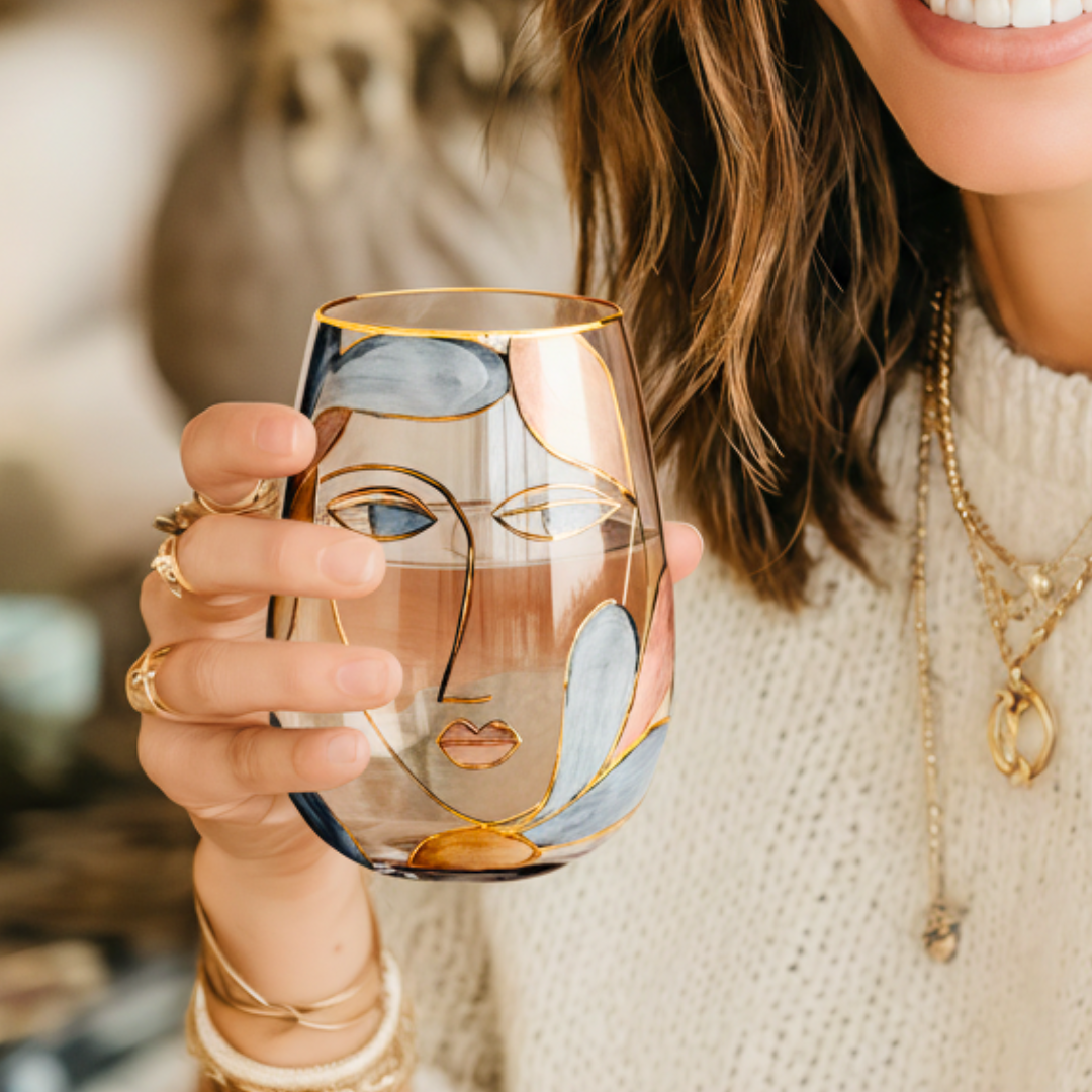 'Dreaming Faces' Stemless Wine Glass