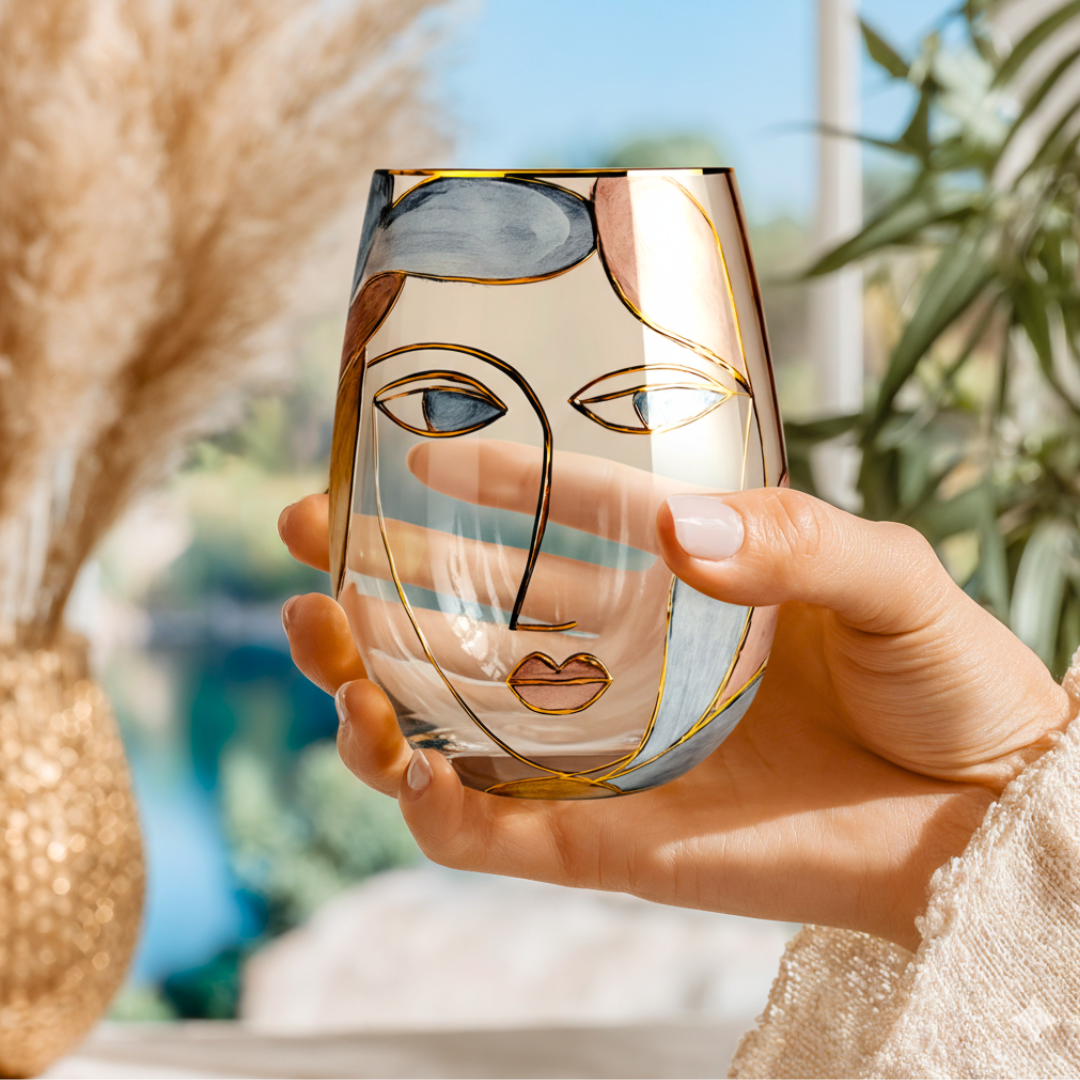 'Dreaming Faces' Stemless Wine Glass