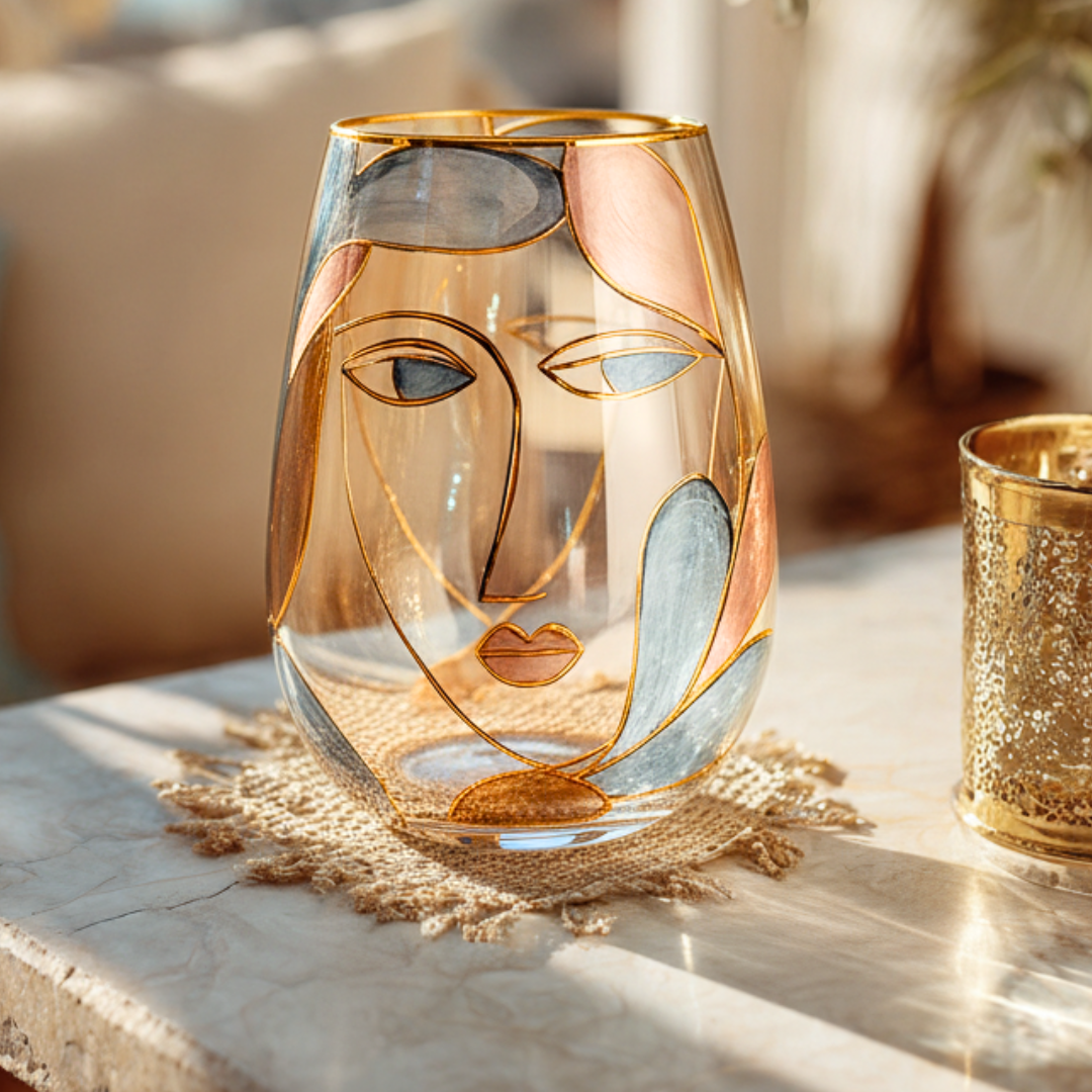 'Dreaming Faces' Stemless Wine Glass