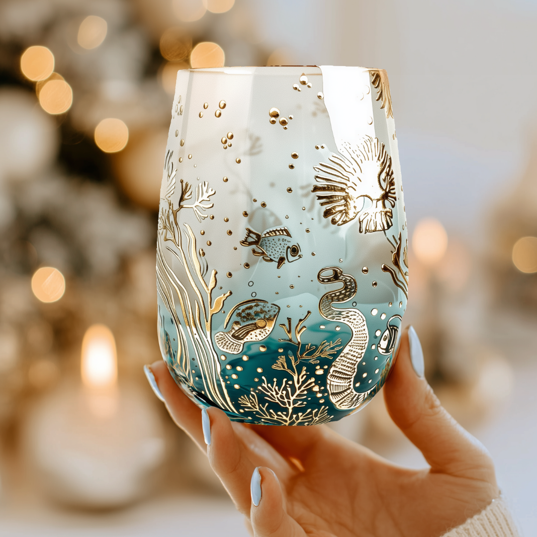 'Ocean Majesty' Stemless Wine Glass