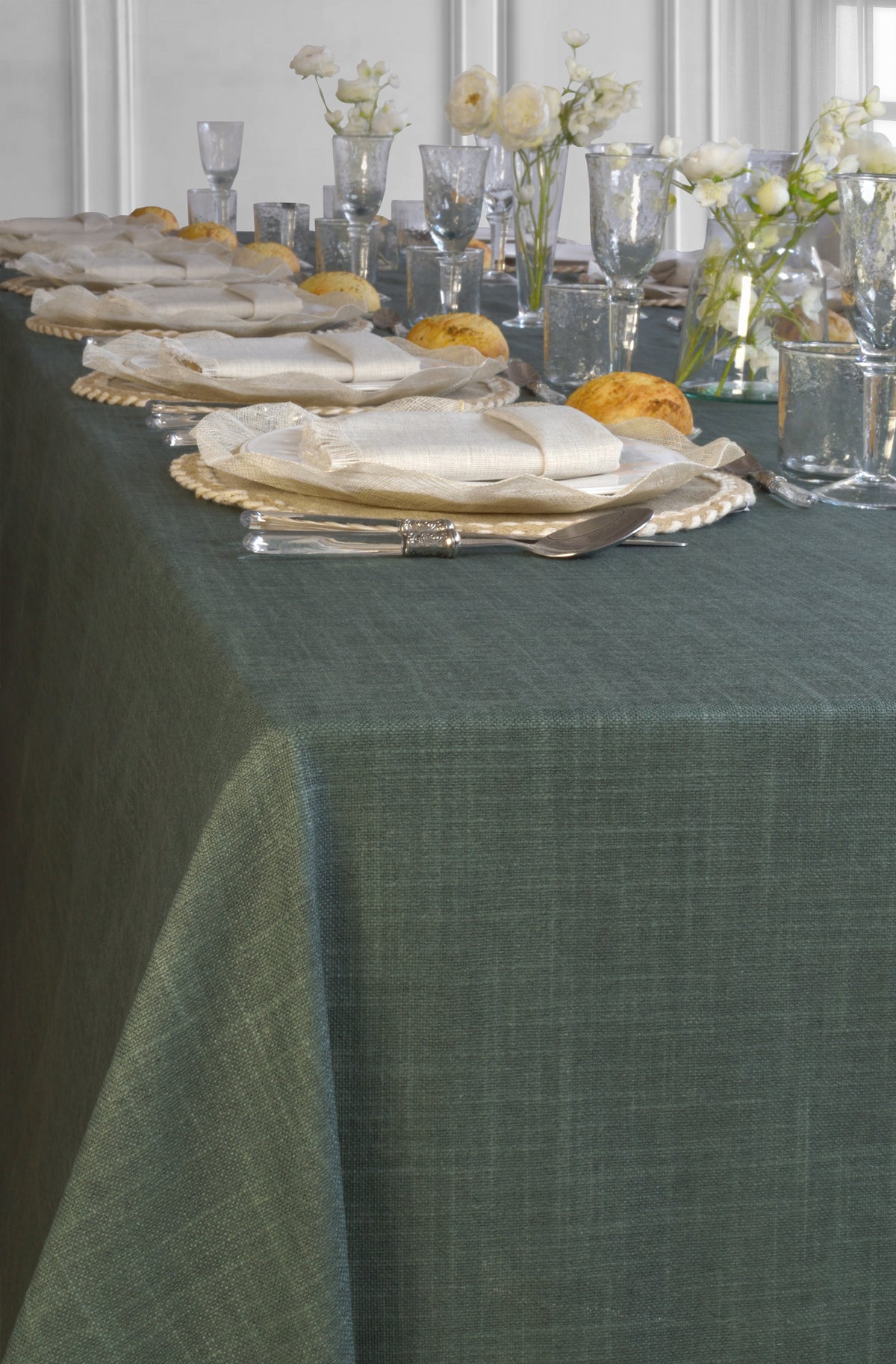 'Midnight Green Linen' Spill-Resistant Tablecloth