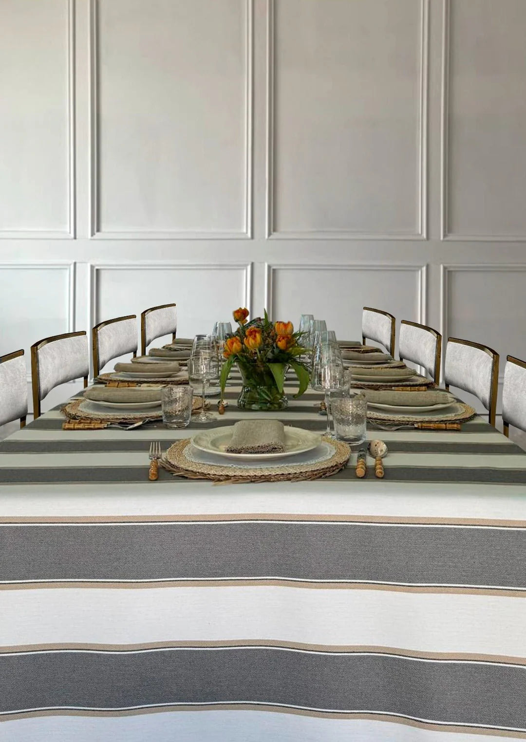 'Grey Stripes' Spill-Resistant Tablecloth