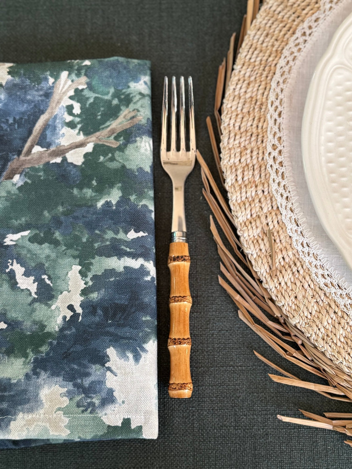 'Midnight Green Linen' Spill-Resistant Tablecloth