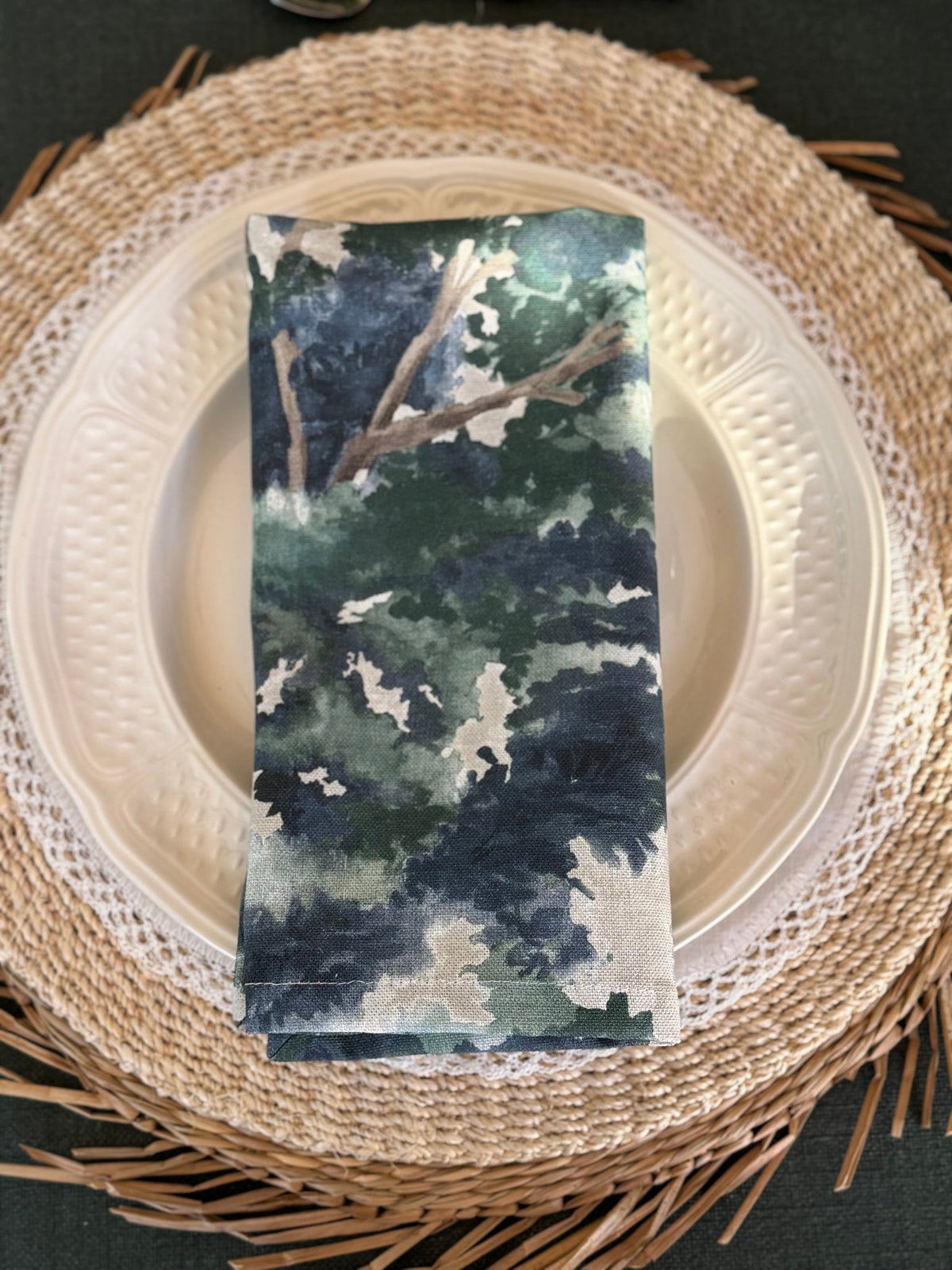'Midnight Green Linen' Spill-Resistant Tablecloth