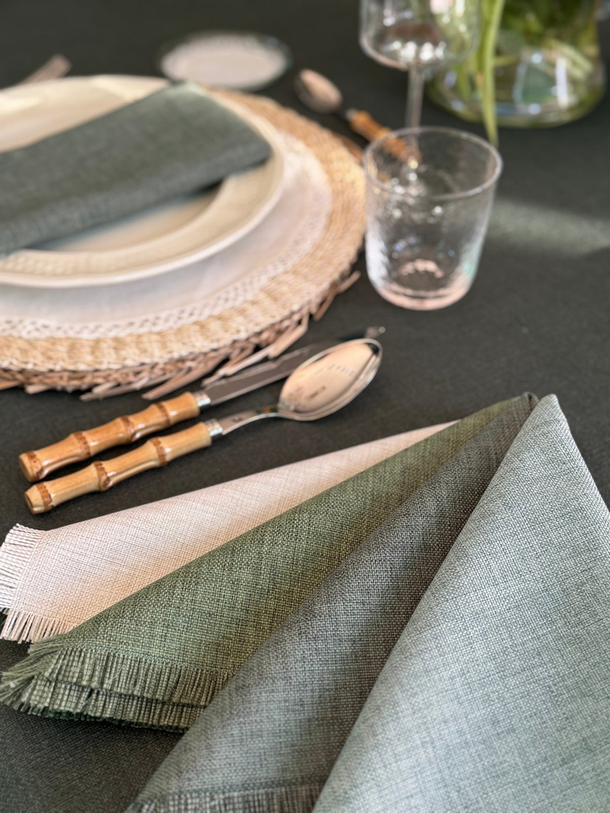 'Midnight Green Linen' Spill-Resistant Tablecloth