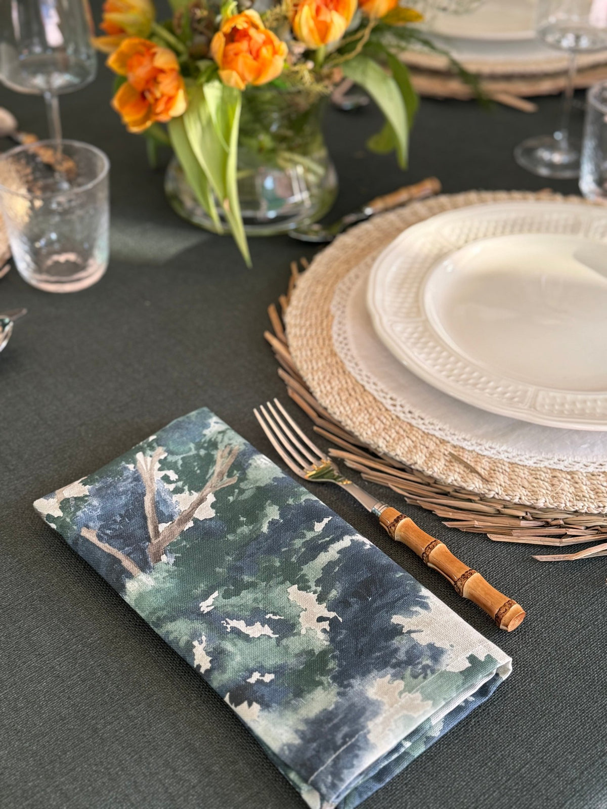 'Midnight Green Linen' Spill-Resistant Tablecloth