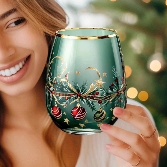 'Ethereal Bloom' Stemless Wine Glass