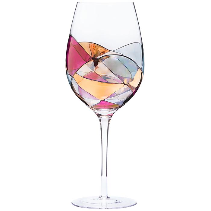 Cornet Barcelona. Luxury hand-painted wine glass inspired by the designs of Antoni Gaudiand Sagrada Familia. White background