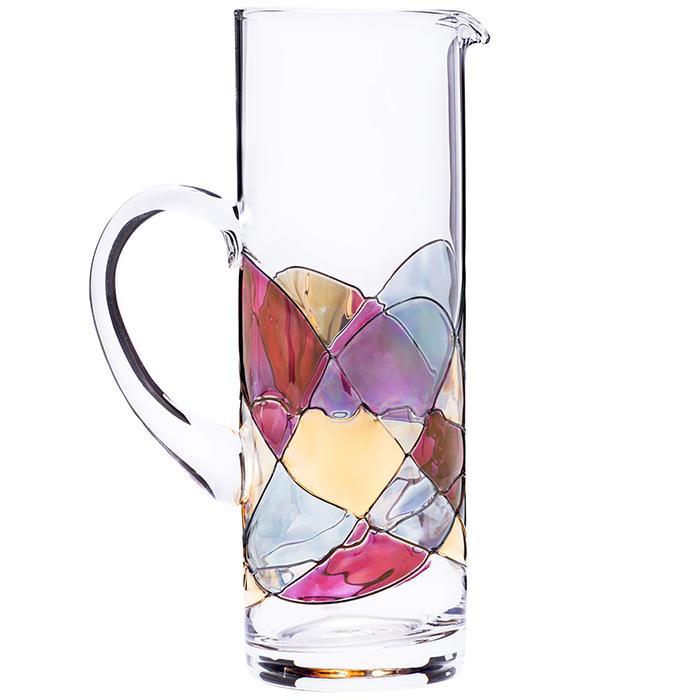 Cornet Barcelona. Luxury hand-painted water pitcher inspired by the designs of Antoni Gaudi and Sagrada Familia. White background