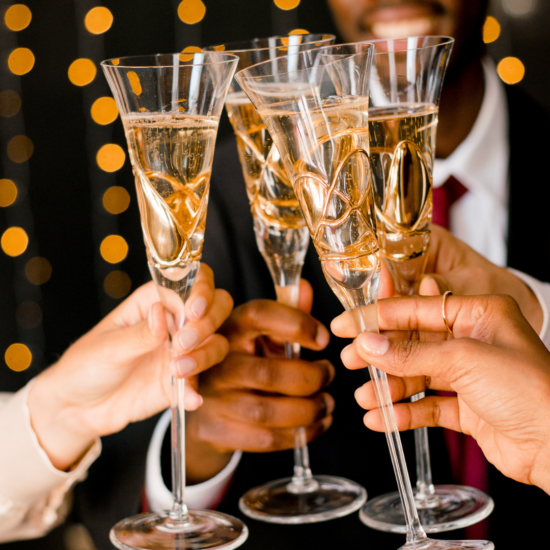 Cheers of love, champagne glasses, sparkling celebration