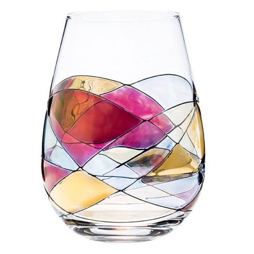 Cornet Barcelona Sagrada Blue Line 9-1/2 Crystal Wine Glass Stained Glass